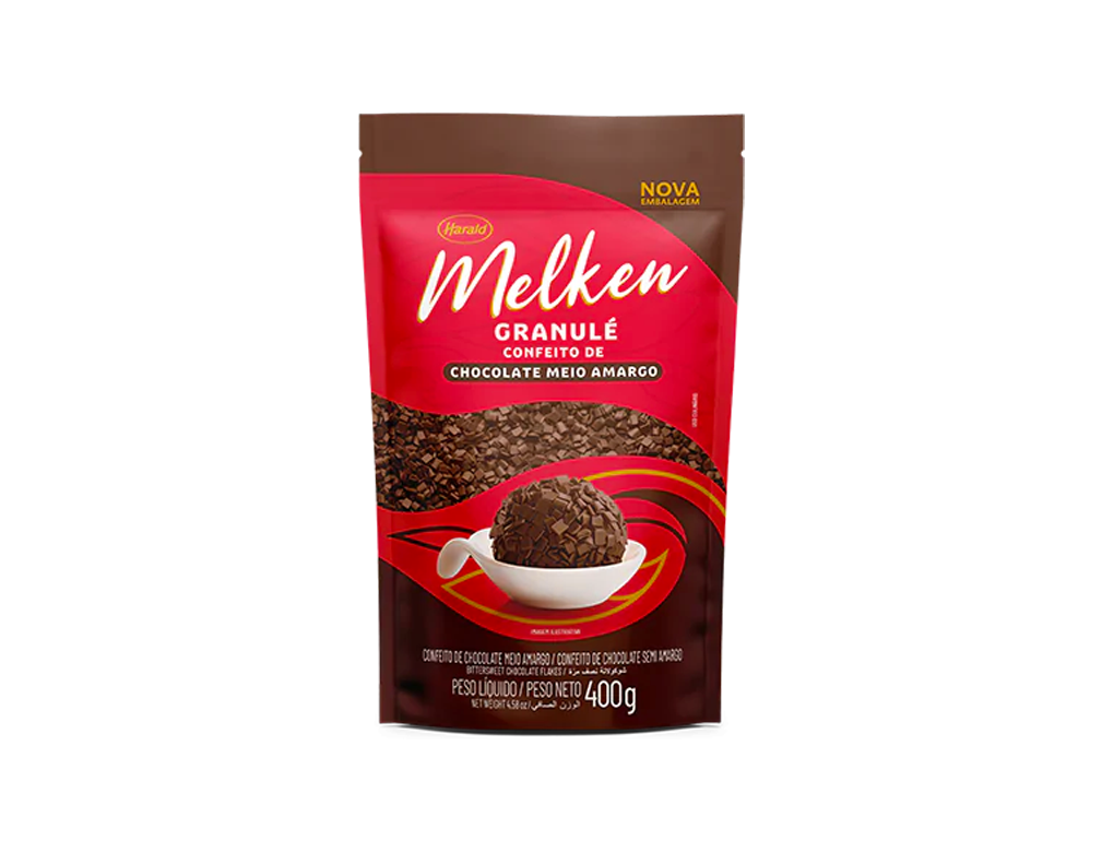 CHOCOLATE GRANULADO MEIO AMARGO GRANULÉ MELKEN HARALD 400 G (CX 12 PCT)